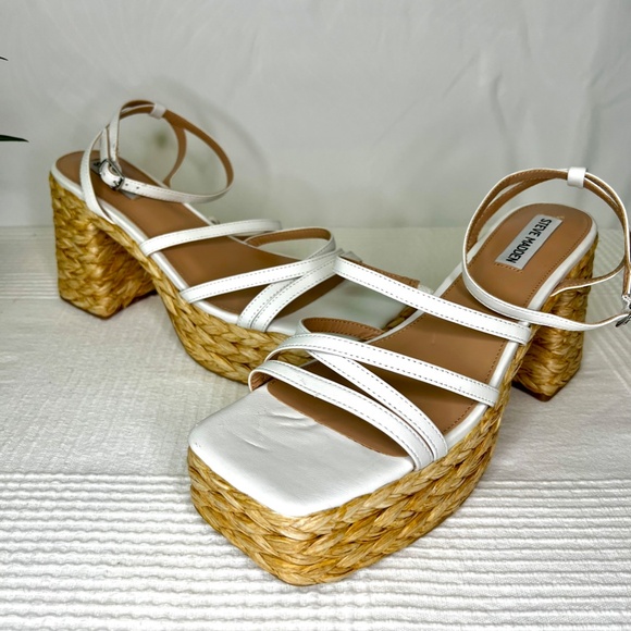 Steven Madden, Belise Leather Strappy Platform Sandals, White Leather, 11 - Picture 6 of 11